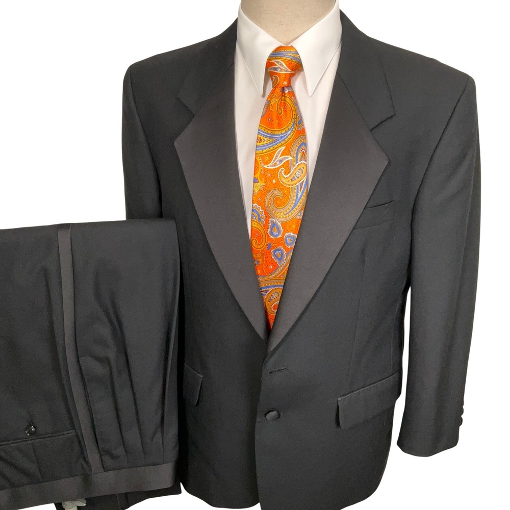 Jones New York Tuxedo Mens 38S Black Peak Formalwear Gala Wedding Prom Wool